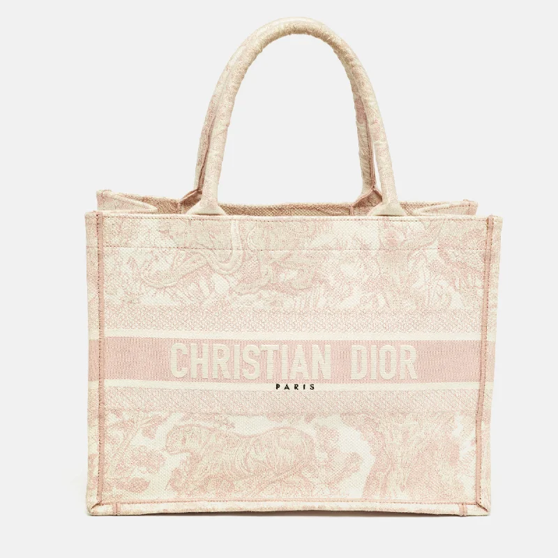 Christian Dior bags for modern elegance -Dior Pink Embroidery Canvas Medium Book Tote..