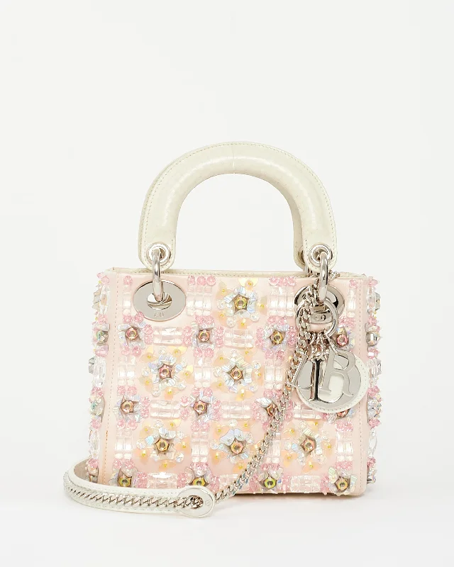 Christian Dior bags with iconic detailing -Dior Pink Satin Embellished Mini lady dior Bag