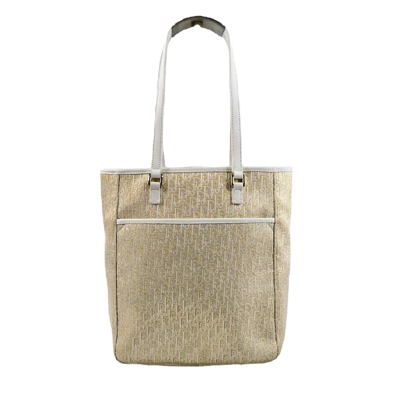 Christian Dior handbags with timeless beauty -DIOR 2004 GOLD/WHITE OBLIQUE MONOGRAM CANVAS TOTE BAG