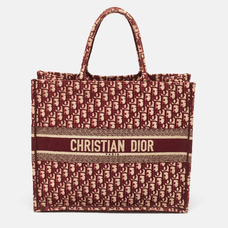 Christian Dior handbags for stylish professionals -Dior Burgundy Oblique Embroidered Canvas Large Book Tote