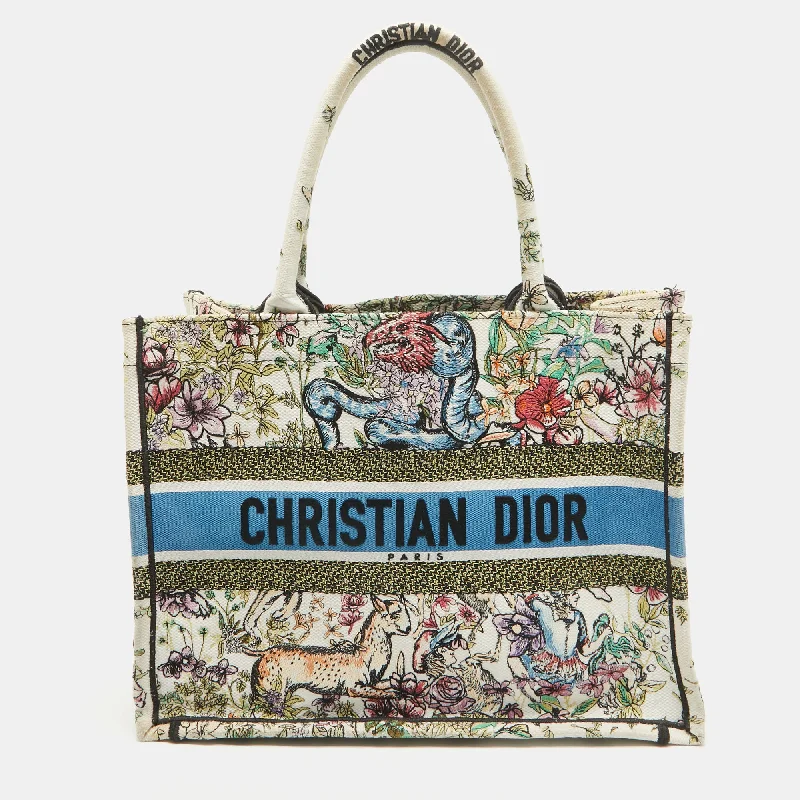 Christian Dior bags with polished leather -Dior color Embroidered Canvas Medium Book Tote