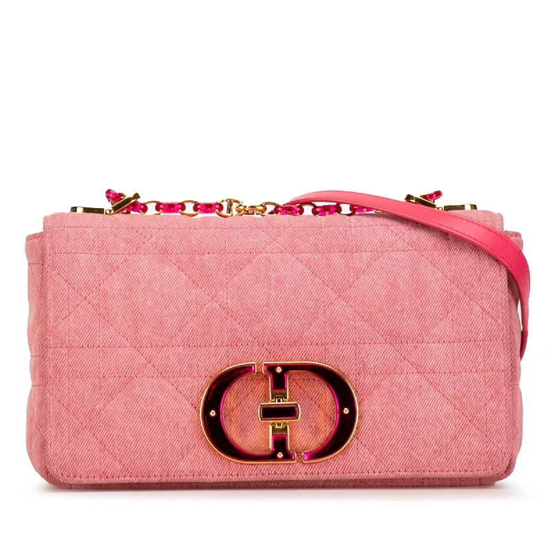 Christian Dior bags with luxurious textures -Pink Dior Medium Denim Macrocannage Caro Bag