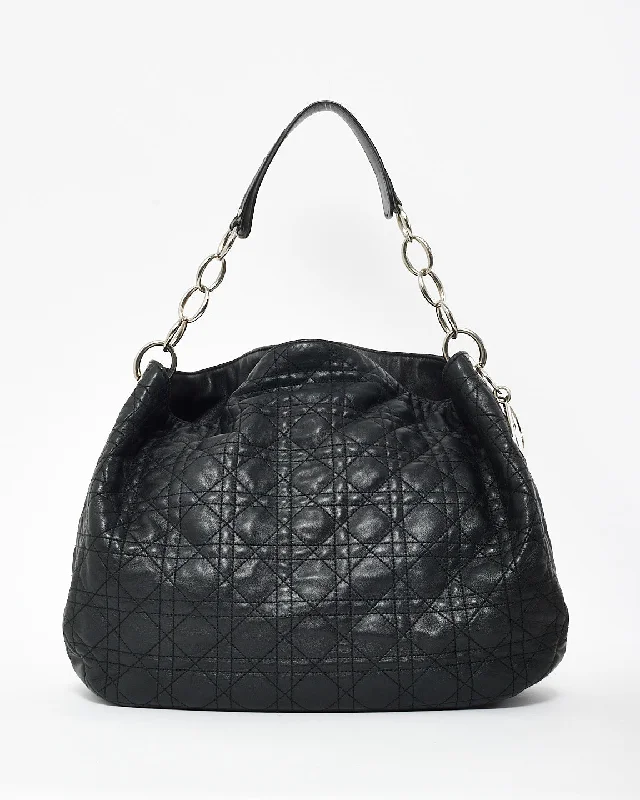 Christian Dior bags with bold textures -Dior Black Cannage Leather Dior Soft Hobo Shoulder Bag