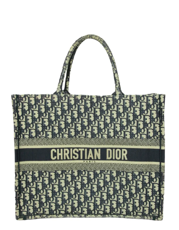 Christian Dior handbags with intricate patterns -Christian Dior Blue Oblique Monogram Book Tote Bag w/ BROOKE