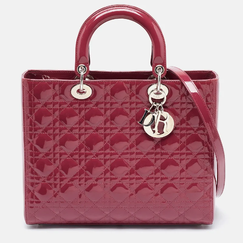 Christian Dior handbags with statement looks -Dior Fuchsia Cannage Patent Leather Large Lady Dior Tote