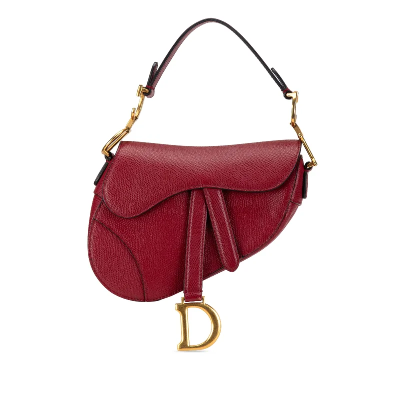 Christian Dior handbags with leather accents -Red Dior Mini Leather Saddle Shoulder Bag