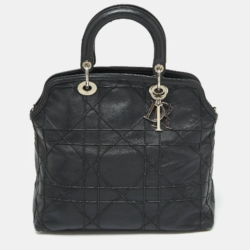 Christian Dior luxury bags with gold detailing -Dior Black Cannage Leather Granville Tote