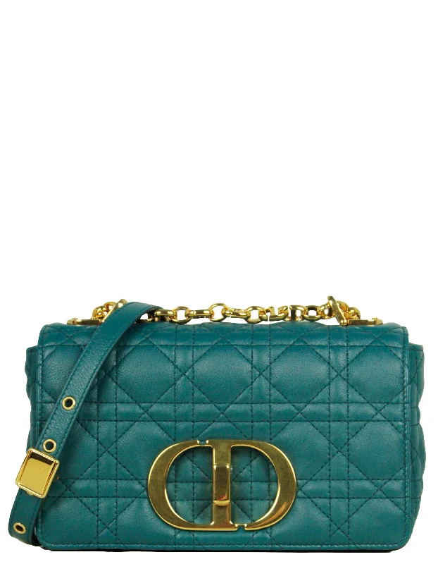 Christian Dior bags with custom leather finishes -Christian Dior Teal Leather Cannage Small Caro Bag