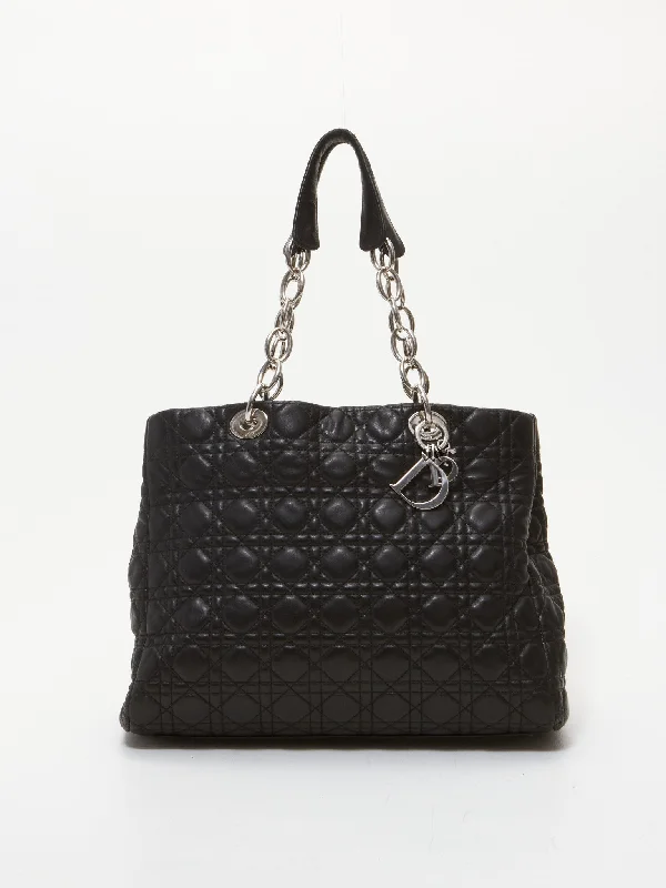 Christian Dior bags with bold color options -Dior Black Leather Cannage Chain Shopping Tote