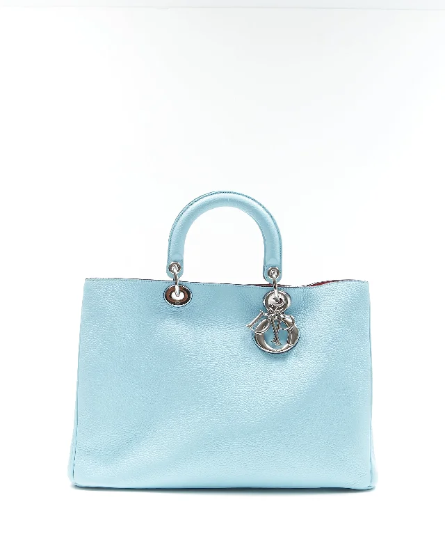 Christian Dior handbags with premium leather accents -Dior Tiffany Blue Dior Pebbled Leather Diorissimo Large Tote Bag