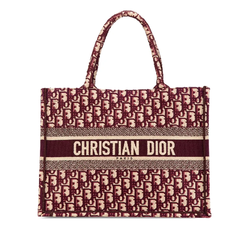 Christian Dior bags with detailed stitching -Red Dior Medium Oblique Book Tote