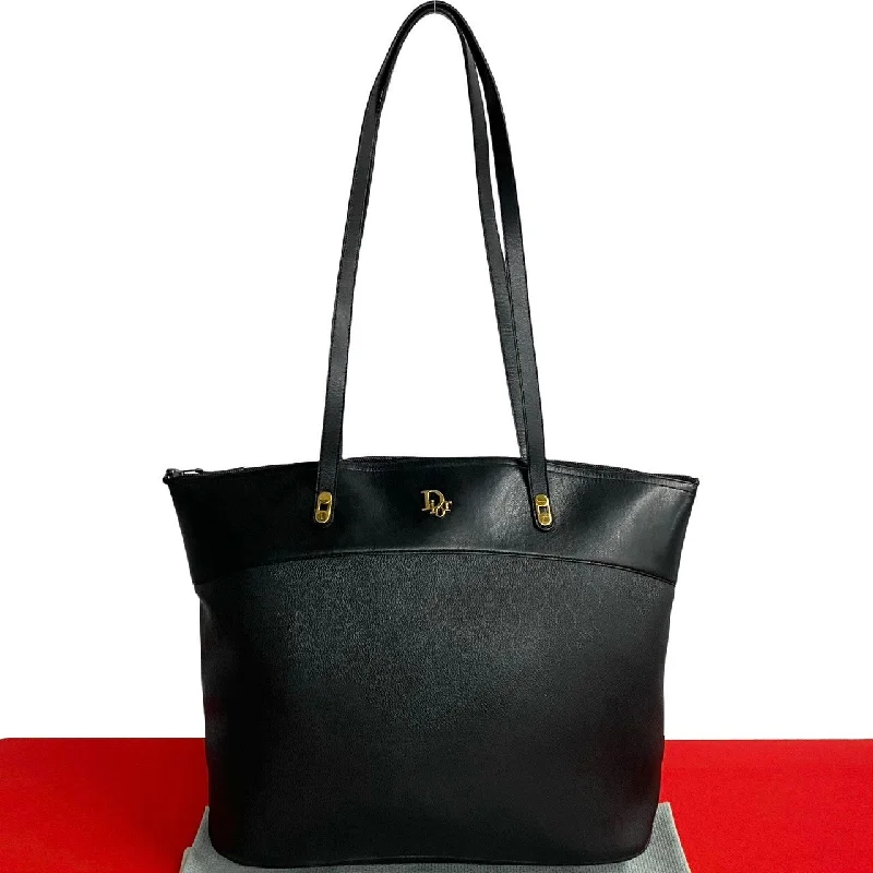 Christian Dior handbags with leather accents -Dior Leather Honeycomb Logo Tote Bag Black