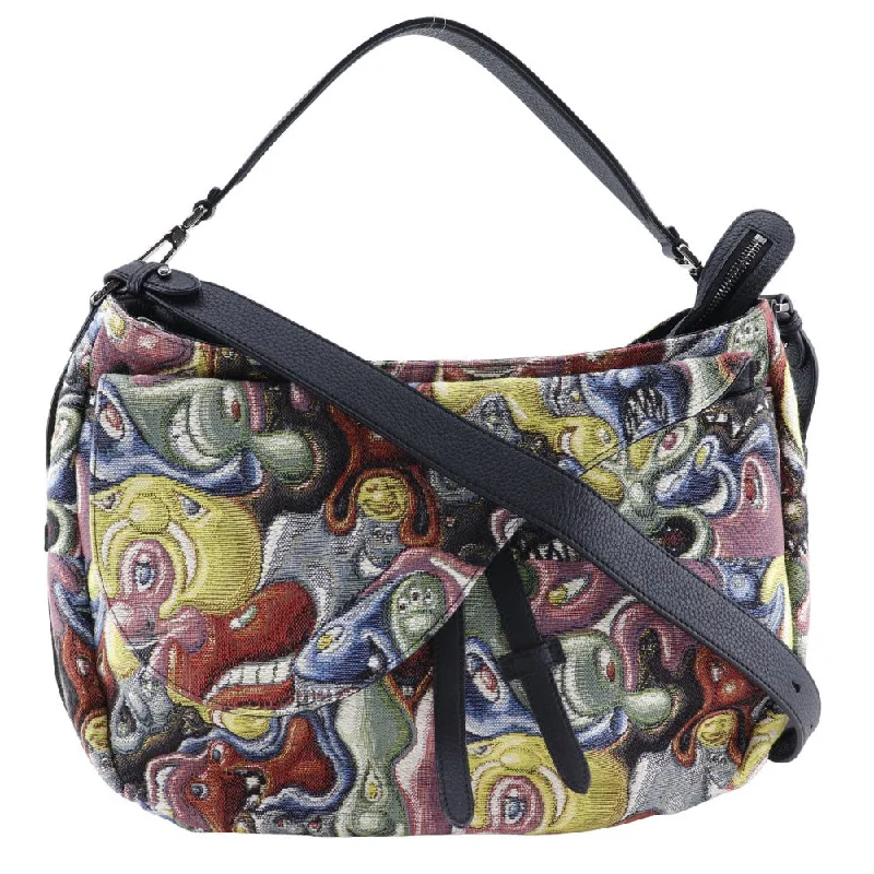 Christian Dior handbags with sophisticated stitching -Christian Dior Shoulder Bag Leather, Jacquard Black / multicolor xKenny Scharf Saddle bag