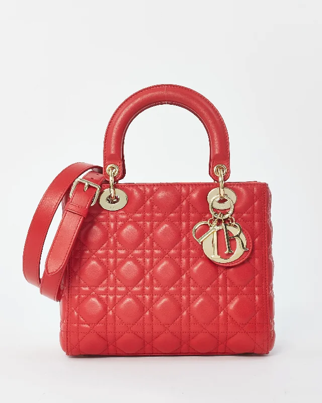 Christian Dior handbags for professional styling -Dior Red Leather Medium Lady Dior Bag GHW