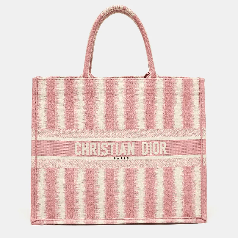 Christian Dior bags with luxury textures -Dior Pink/white Canvas Large Stripe Book Tote