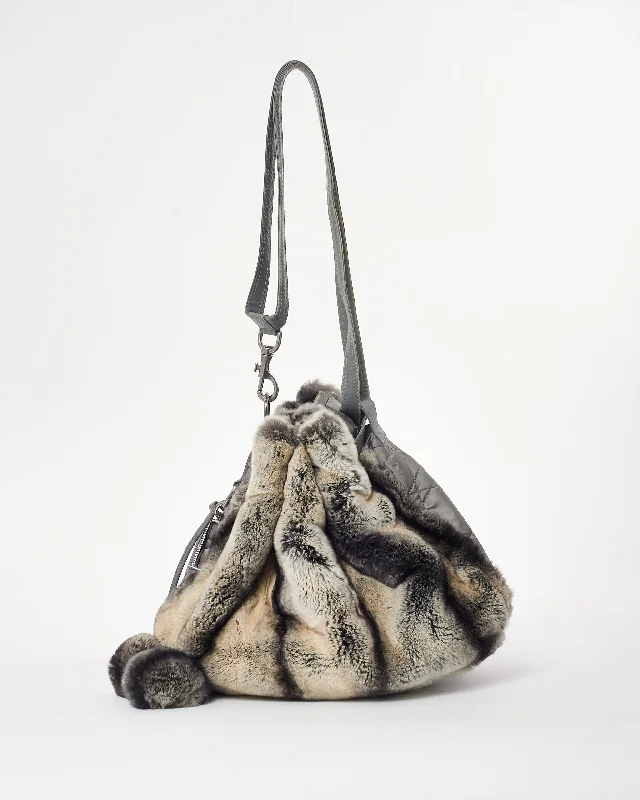 Christian Dior bags with elegant finishes -Dior Grey Rabbit Fur Cannage Drawstring Bucket Bag