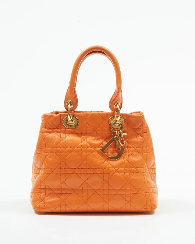 Christian Dior leather handbags for formal events -Dior Orange Leather Cannage Small Tote Bag