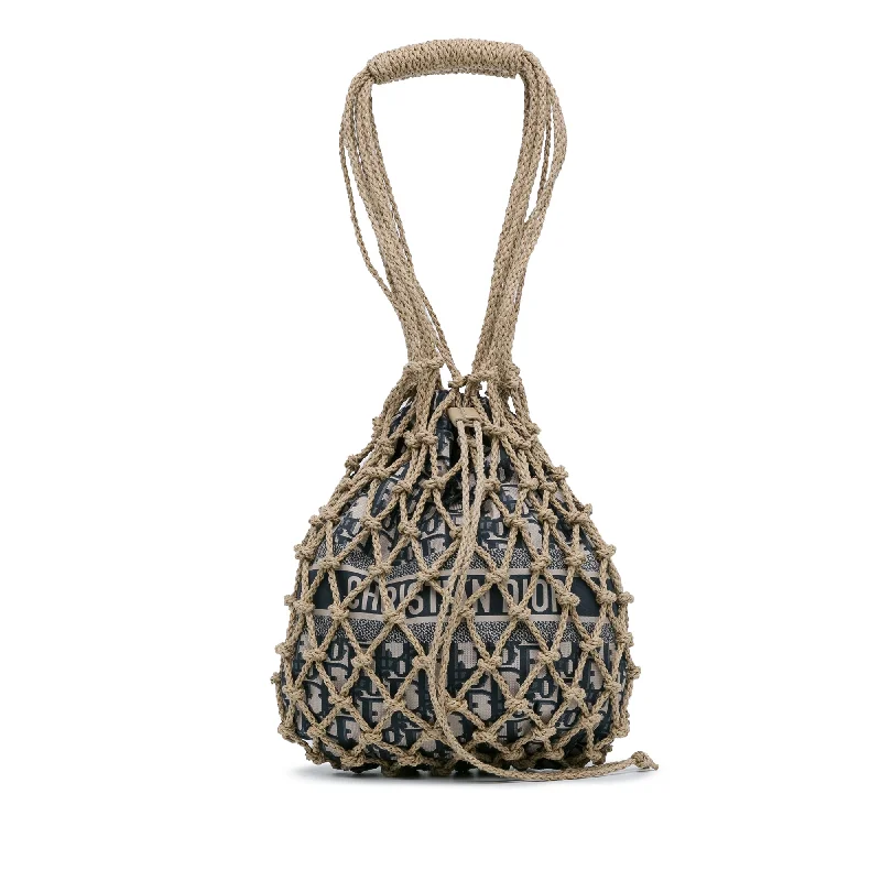 Christian Dior bags with iconic detailing -Beige Dior Woven Rope and Oblique Technical Fabric Net Bag