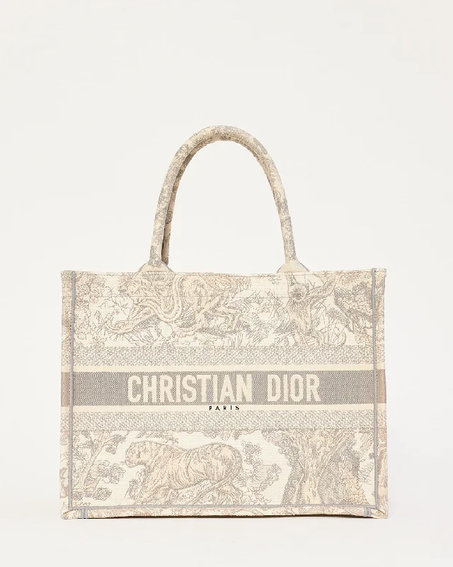 Christian Dior handbags with minimalist designs -Dior Ecru and Gray Toile de Jouy Embroidery Canvas Medium Book Tote