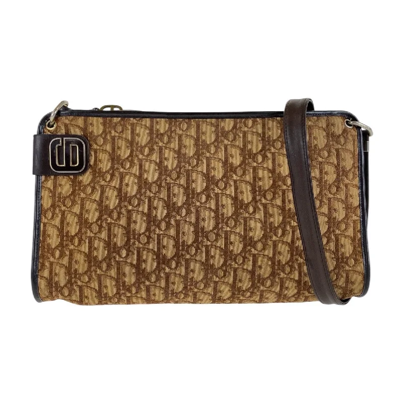 Christian Dior bags with luxurious textures -Dior Vintage Trotter Canvas Leather Shoulder Bag