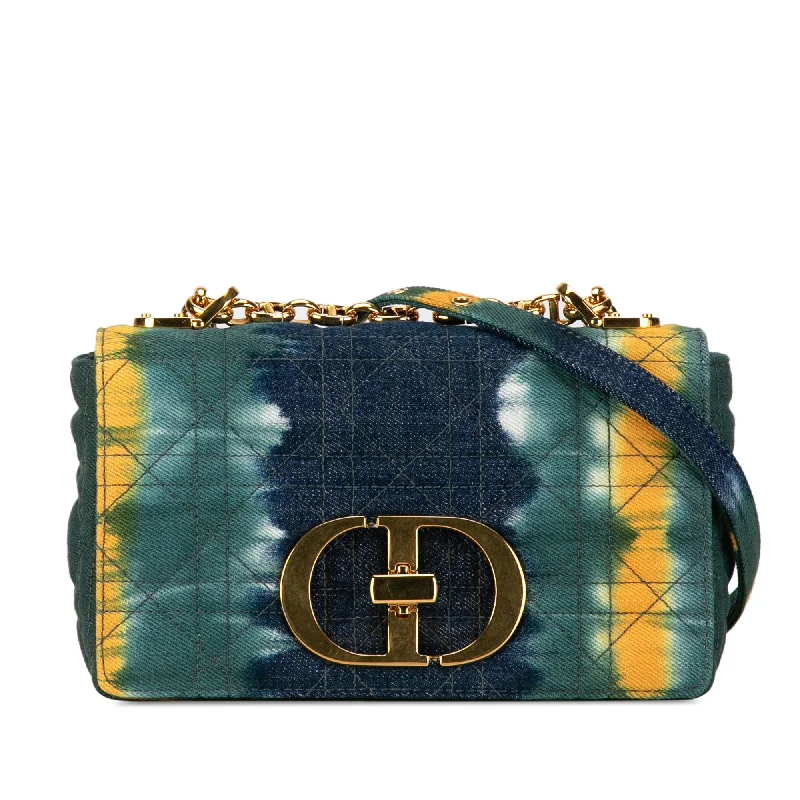 Christian Dior bags with chic patterns -Blue Dior Small Denim Tie-Dye Cannage Caro Bag