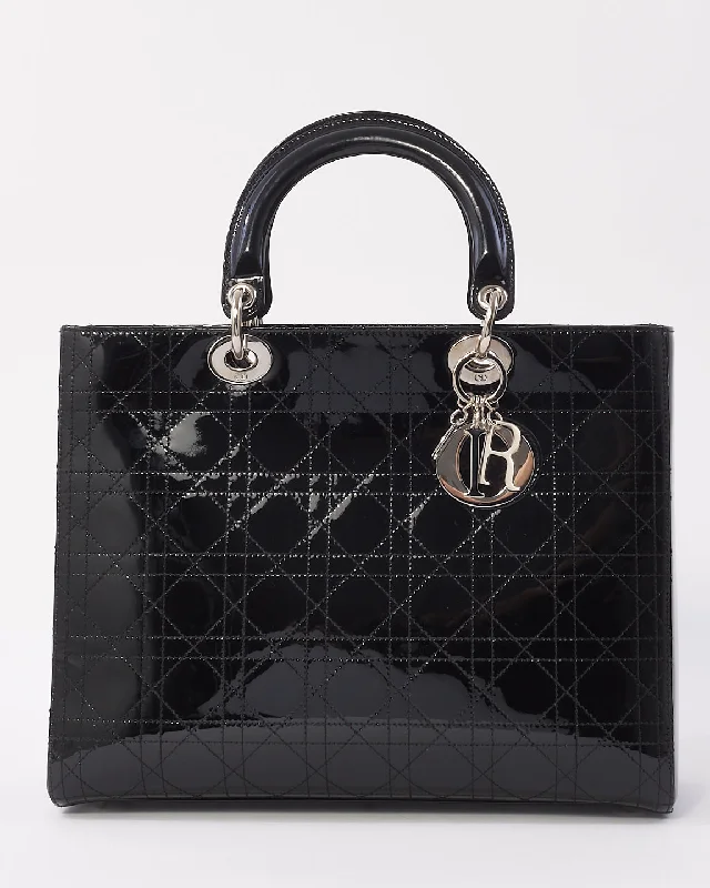 Christian Dior handbags with sophisticated stitching -Dior Black Patent Cannage Calfskin Large Lady Dior Bag