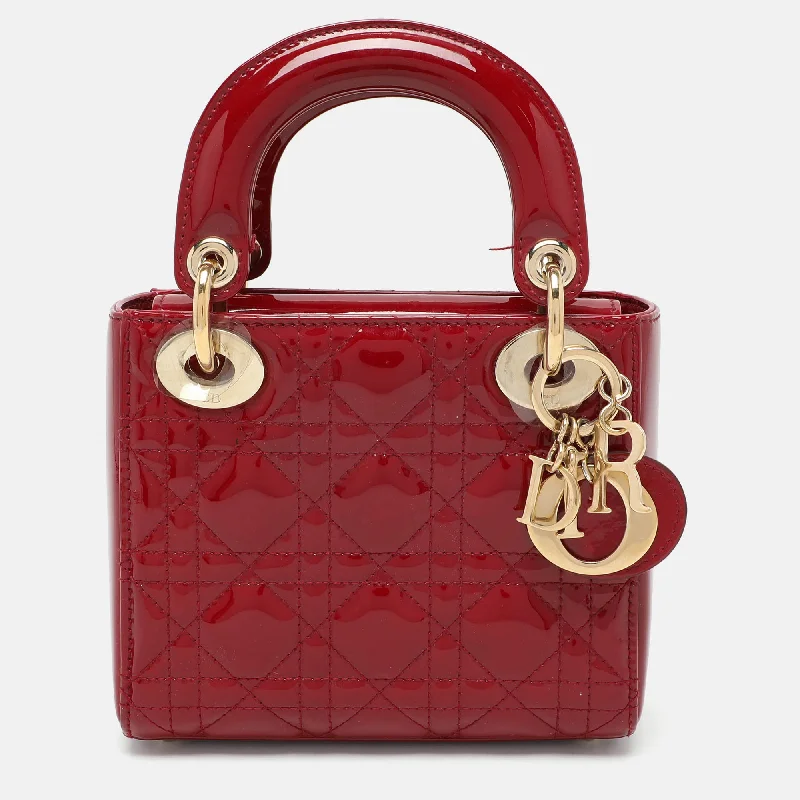 Christian Dior handbags for evening wear -Dior Red Cannage Patent Leather Mini Chain Lady Dior Tote