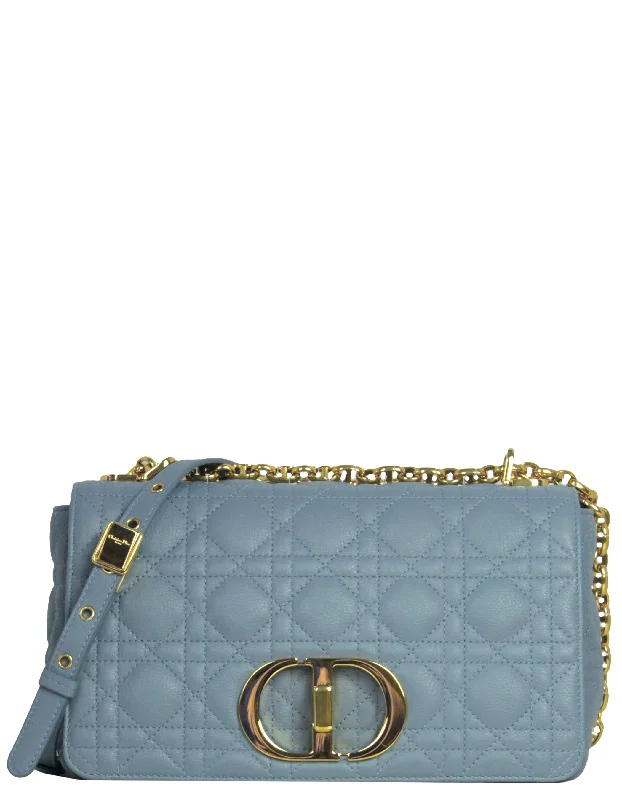 Christian Dior handbags with high-quality materials -Christian Dior Blue Calfskin Leather Cannage Medium Caro Bag