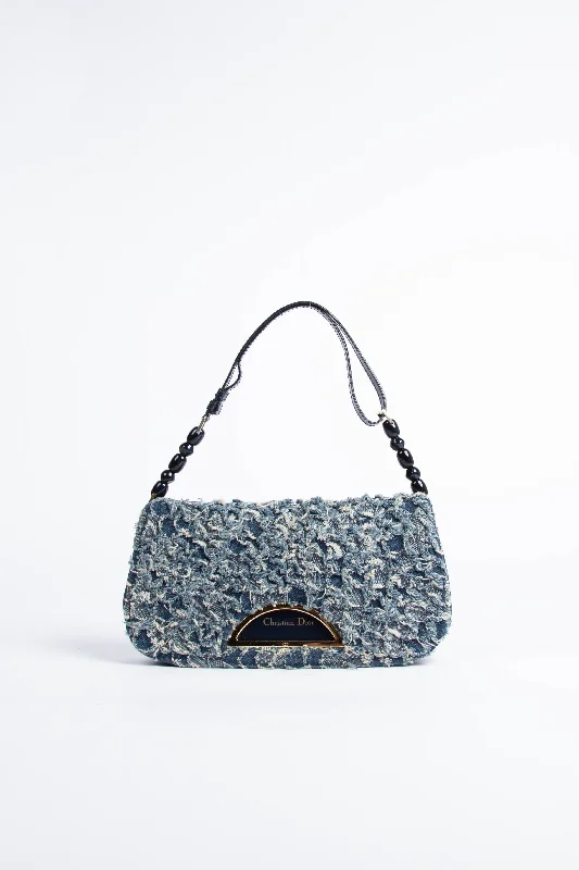 Christian Dior handbags with versatile handles -2000s Christian Dior Frayed Denim Hair Shoulder Bag