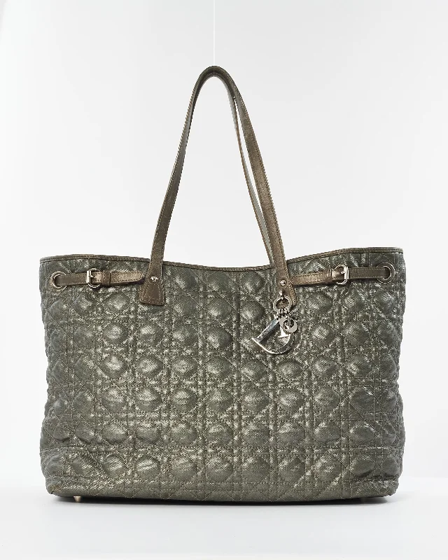 Christian Dior luxury bags with structured designs -Dior Gunmetal Coated Canvas Cannage Large Tote Bag