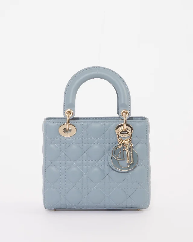 Christian Dior bags with sleek and smooth finishes -Dior Slate Blue Cannage Lambskin Leather Small Lady Dior Bag