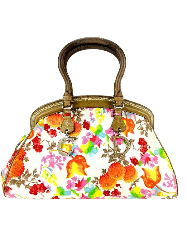 Christian Dior handbags with smooth leather finishes -Christian Dior Floral canvas Frame Bag