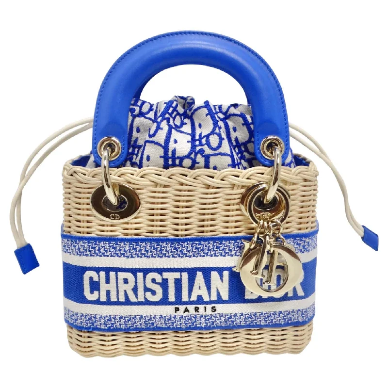 Christian Dior bags with polished leather -Christian Dior Wicker Oblique Mini Lady Dior Bag Florescent Blue