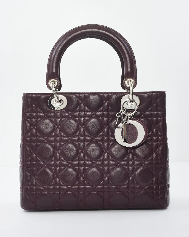 Christian Dior handbags with intricate patterns -Dior Vintage Burgundy Cannage Leather Medium Lady Dior Bag