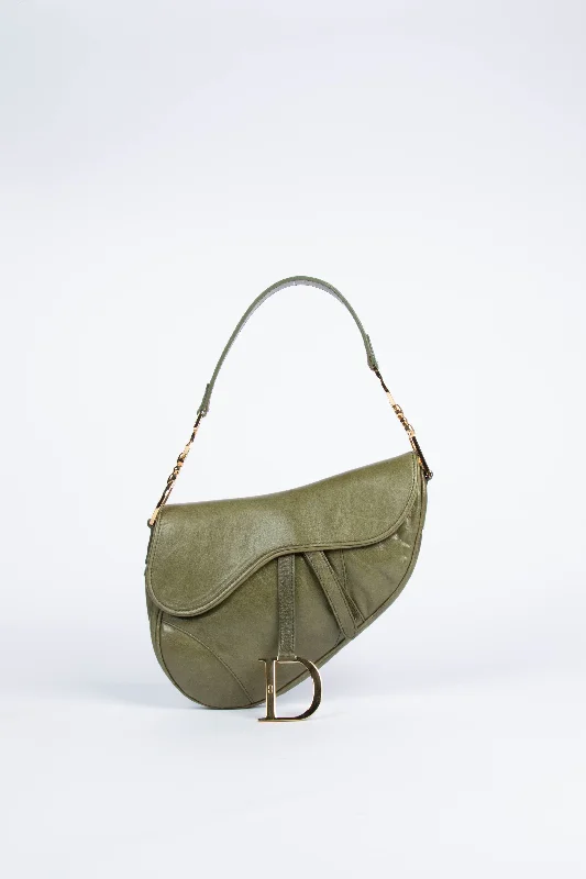 Christian Dior luxury handbags for refined taste -Vintage Christian Dior Green Leather Saddle Shoulder Bag