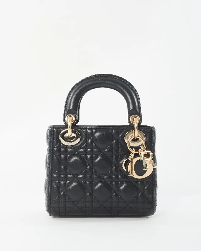 Christian Dior designer bags for night events -Dior Black Lambskin Leather Mini Lady Dior Bag GHW