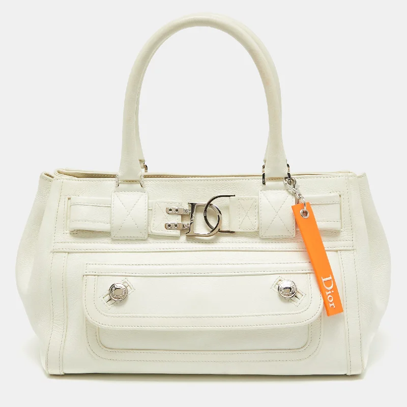 Christian Dior handbags with unique prints -Dior White Leather Flight Tote