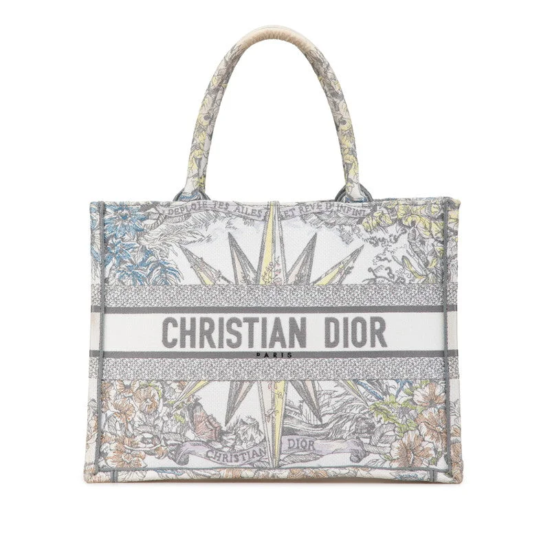 Christian Dior handbags with smooth leather finishes -Dior Book Tote Bag Jacquard White Multicolor