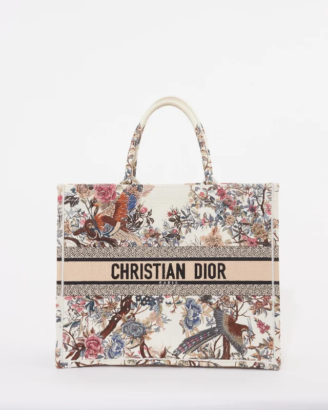 Christian Dior bags for glamorous occasions -Dior White Canvas "Jardin D'Hiver" Large Book Tote