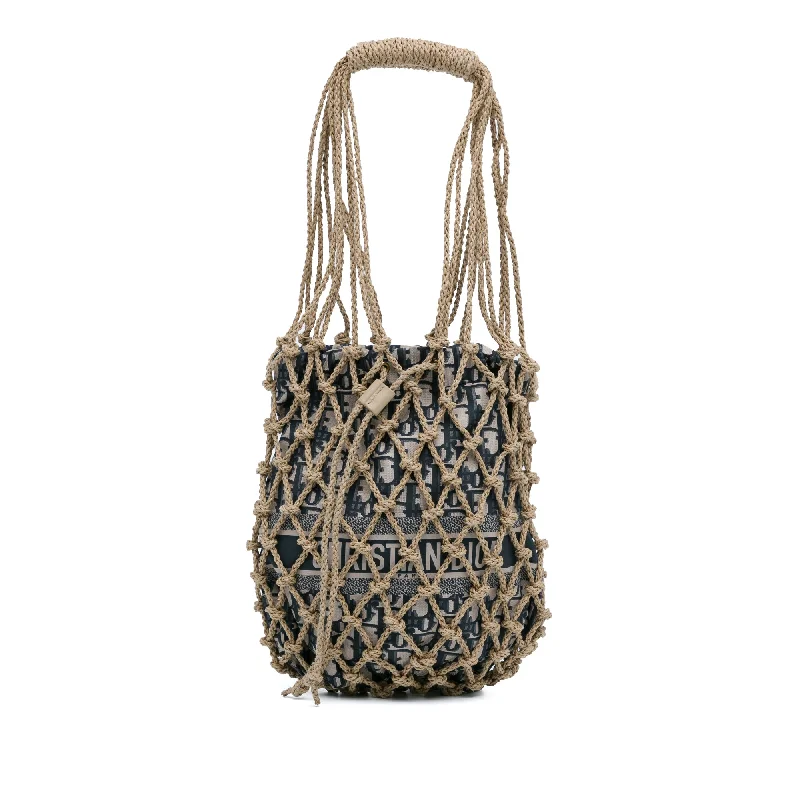 Christian Dior handbags with chic textures -Brown Dior Woven Rope and Oblique Technical Fabric Net Bag