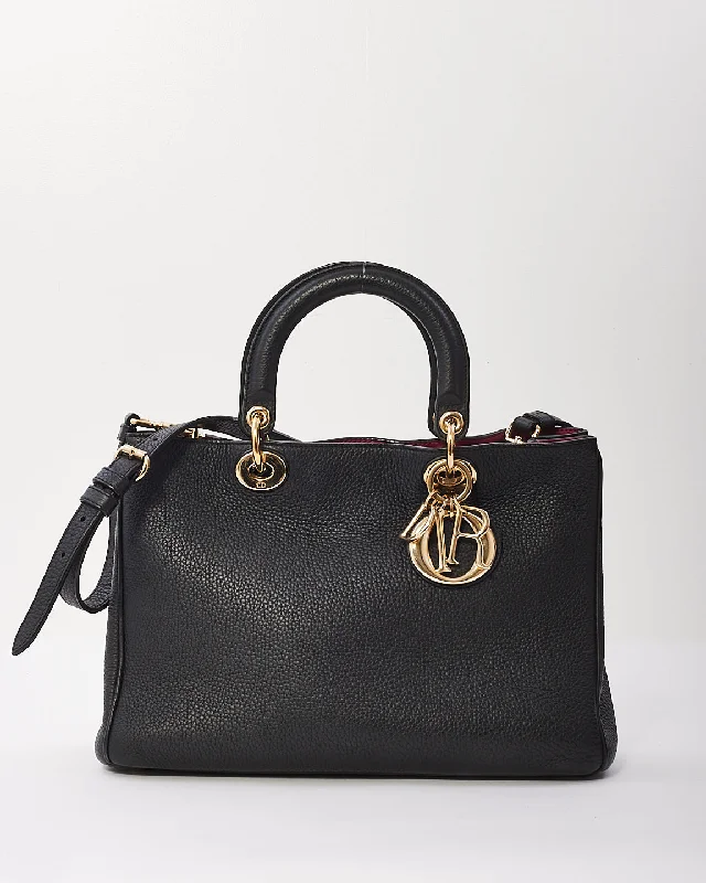 Christian Dior luxury bags with gold detailing -Dior Black Pebbled Leather Diorissimo Bag with Strap