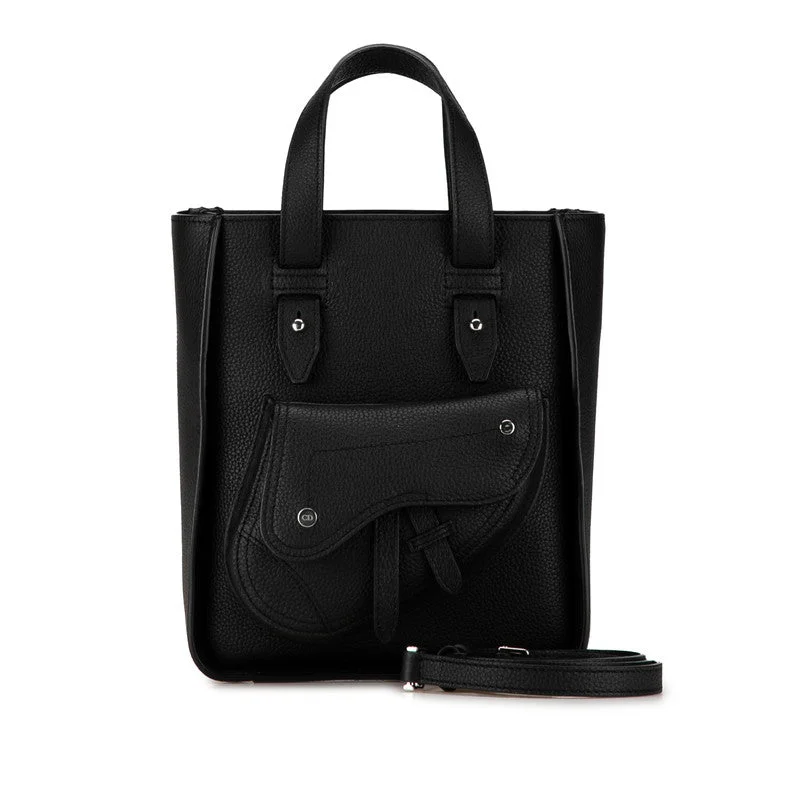 Christian Dior luxury bags for exclusive buyers -Dior Saddle Mini Tote Bag Calf Leather 2WAY Black