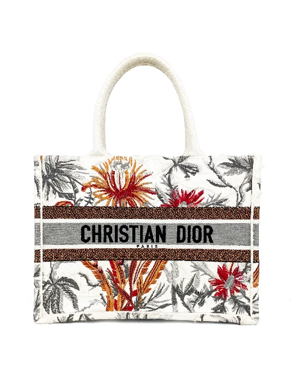 Christian Dior designer bags with timeless appeal -Christian Dior White Limited Edition Flower Accents Book Tote