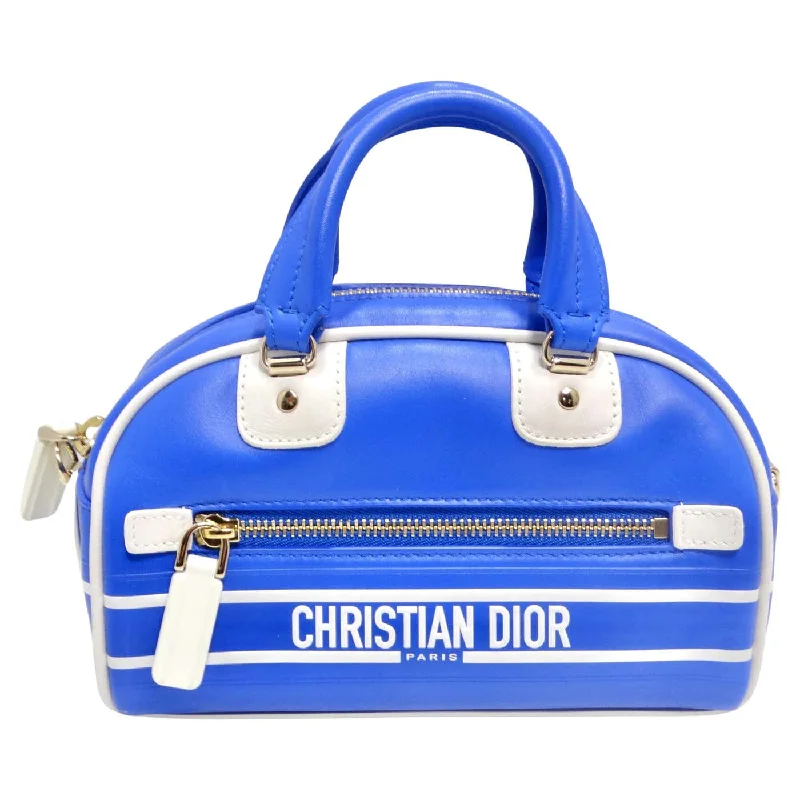 Christian Dior handbags with embossed designs -Christian Dior Micro Vibe Zip Bowling Bag Blue Leather