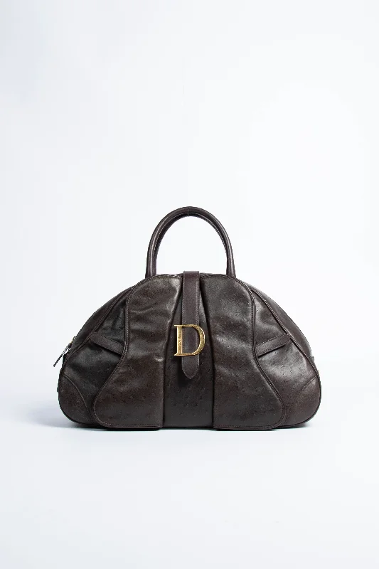 Christian Dior handbags with creative designs -Vintage Christian Dior Brown Ostrich Double Bowling Bag