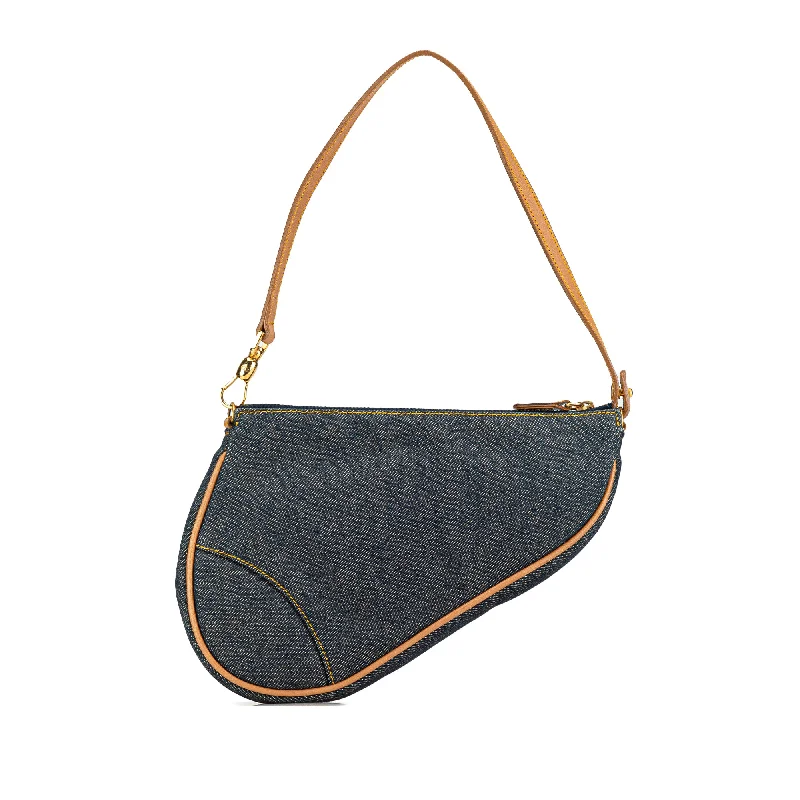 Christian Dior bags with sleek and smooth finishes -Blue Dior Denim Saddle Pochette Shoulder Bag