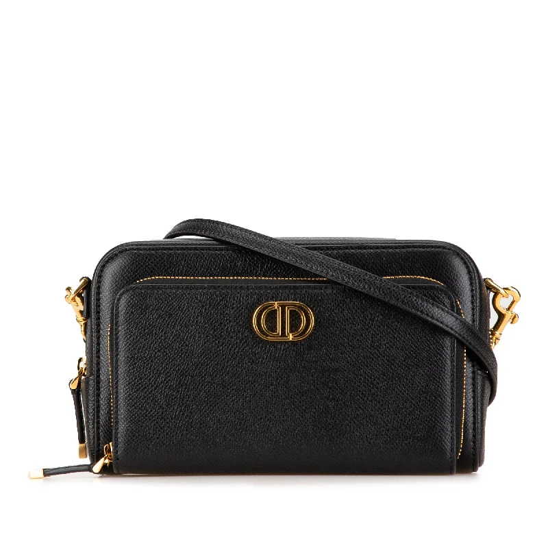 Christian Dior bags with high-end hardware -Black Dior Grained Calfskin Caro Double Pouch Crossbody Bag