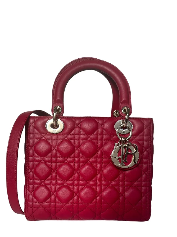 Christian Dior bags for glamorous occasions -Christian Dior Red Leather Cannage Quilted Medium Lady Dior Bag