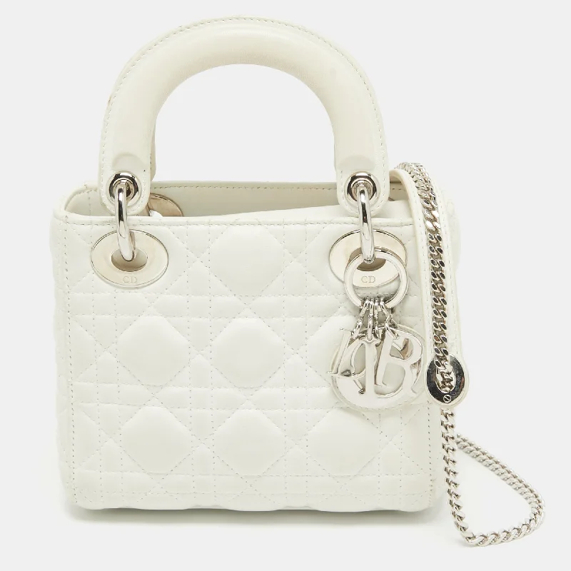 Christian Dior designer handbags with chic patterns -Dior White Cannage Leather Mini Lady Dior Tote