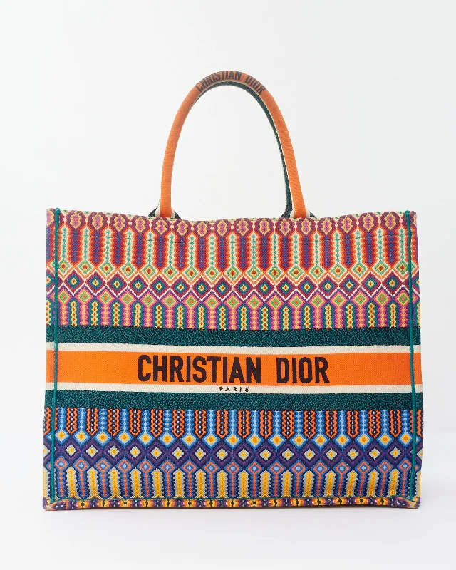 Christian Dior luxury handbags for refined taste -Dior Orange Embroidered Canvas Large Book Tote